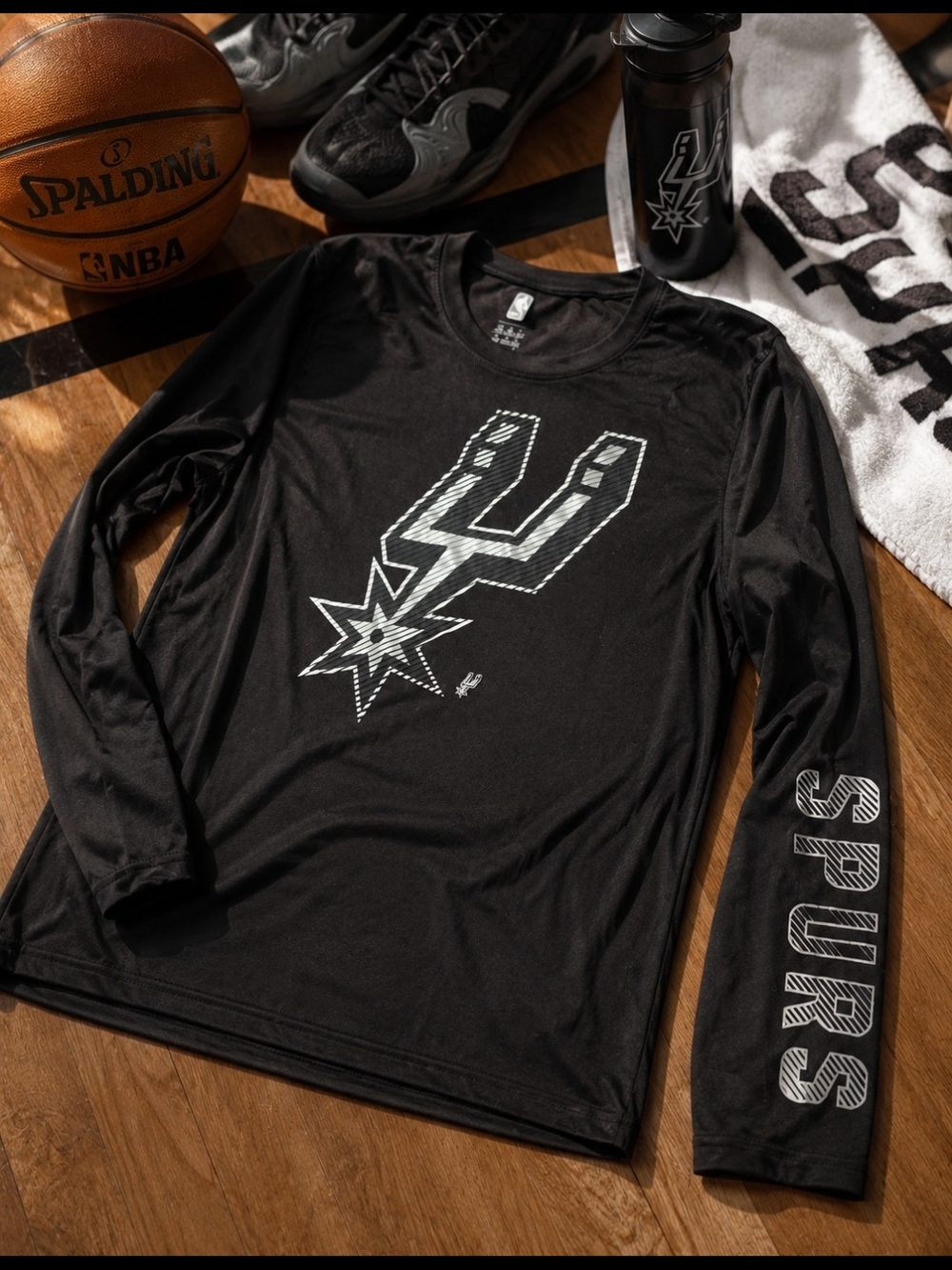 NBA San Antonio Spurs Black Long-Sleeve Performance Tee, NEVER WORN